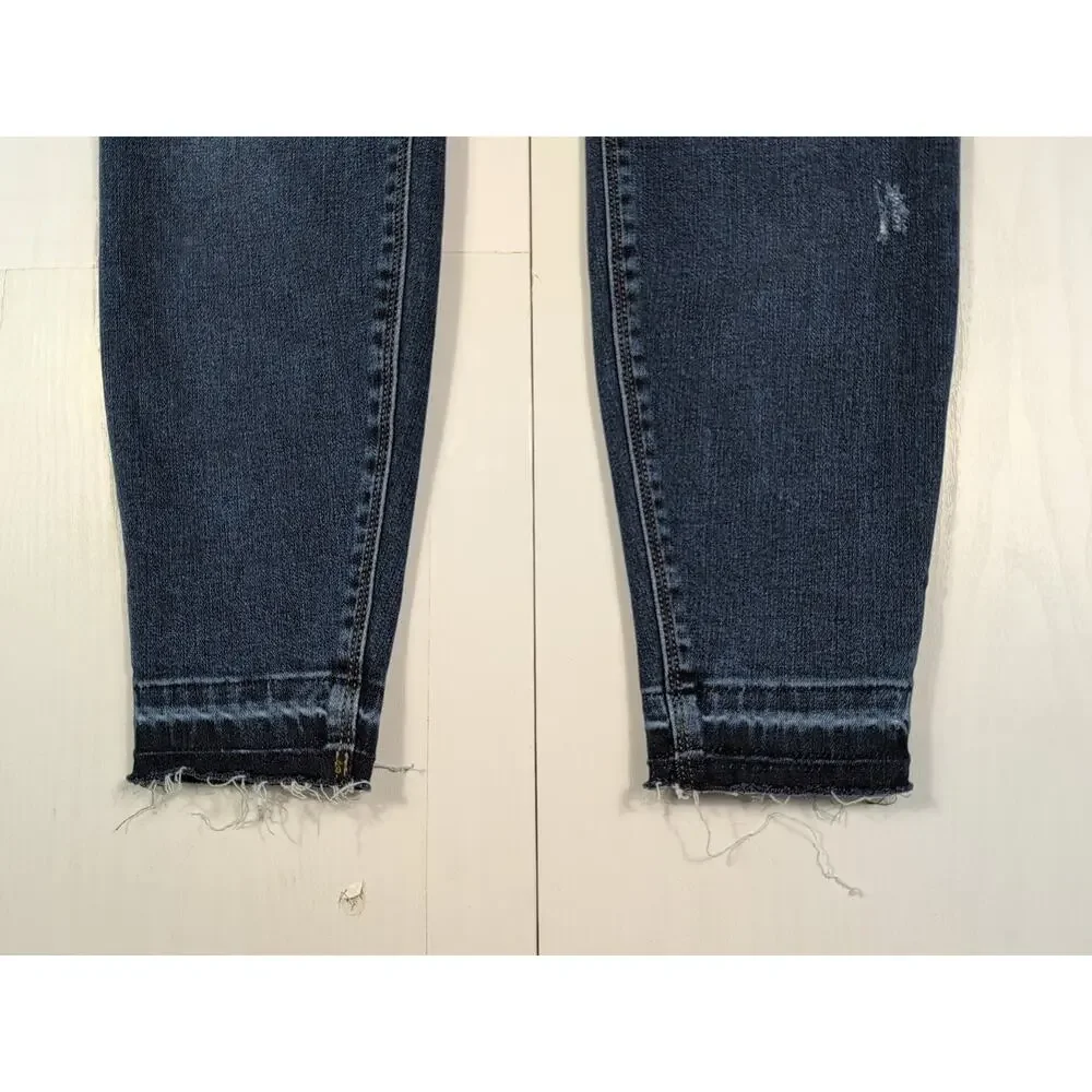 Spanx Women’s L Blue Pull-On Skinny Jegging Jeans Distressed Raw Hem Ankle - Picture 4 of 14